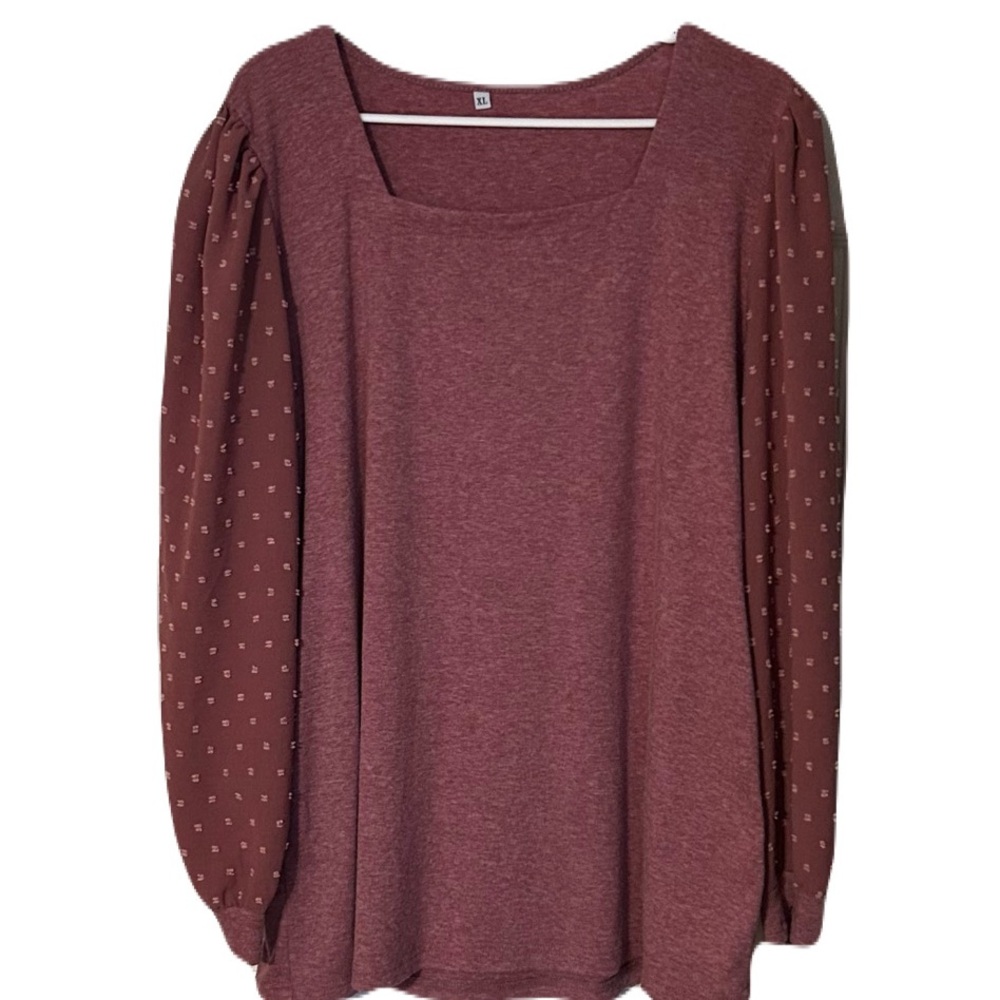 Women's Burgundy‎ Top with Patterned Sleeves
